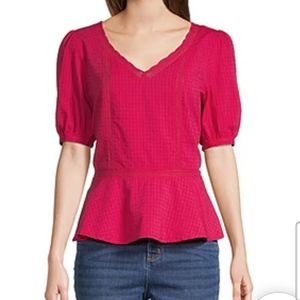 Liz Claiborne pink v-neck elbow sleeve peplum blouse, size XXL, EUC